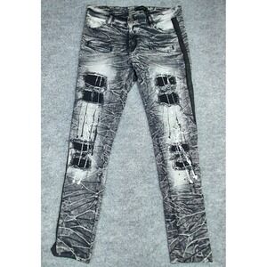 Blue Seven Best in Town Tapered Leg Jeans 34x32 Black Acid Splat Moto F21MJFN40